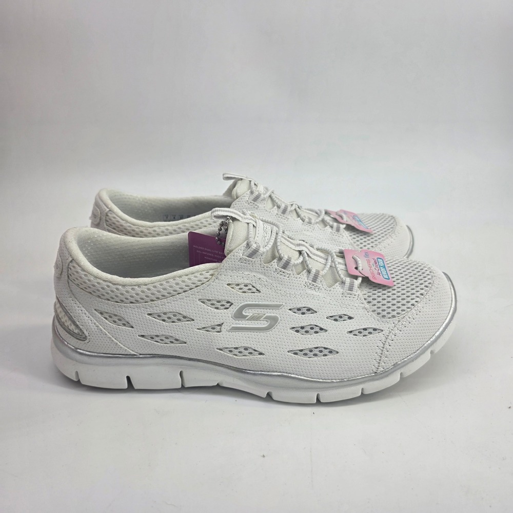 Skechers Flex Appeal 2.0 White Silver Air-Cooled Memory Foam Sneakers sz 7 WHT